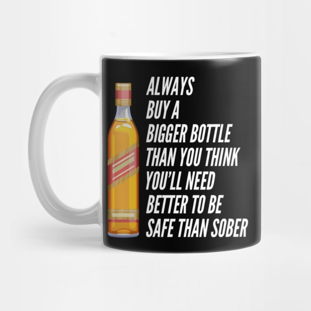 Funny Always Buy A Bigger Bottle Than You'll Think You'll Need Better To Be Safe Than Sober Sarcastic Saying by egcreations